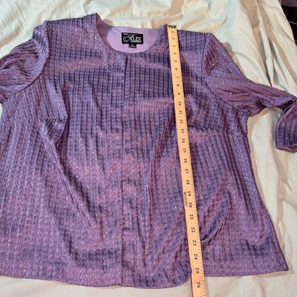 Alex Evenings Women's Plus Sz 2X Purple with Silver Open front Jacket Blazer LS - Picture 9 of 10